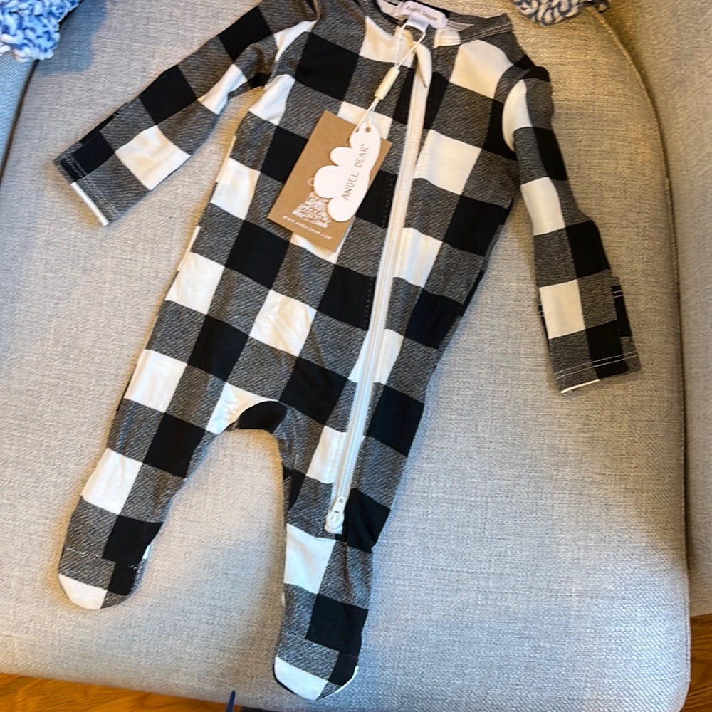Angel dear NWT black buffalo check footie NB